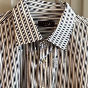 Canali Blue and White Dress Shirt Classic Stripes